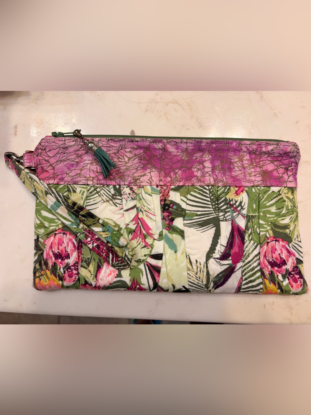 Floral Pink and Green Women's Clutch Bag